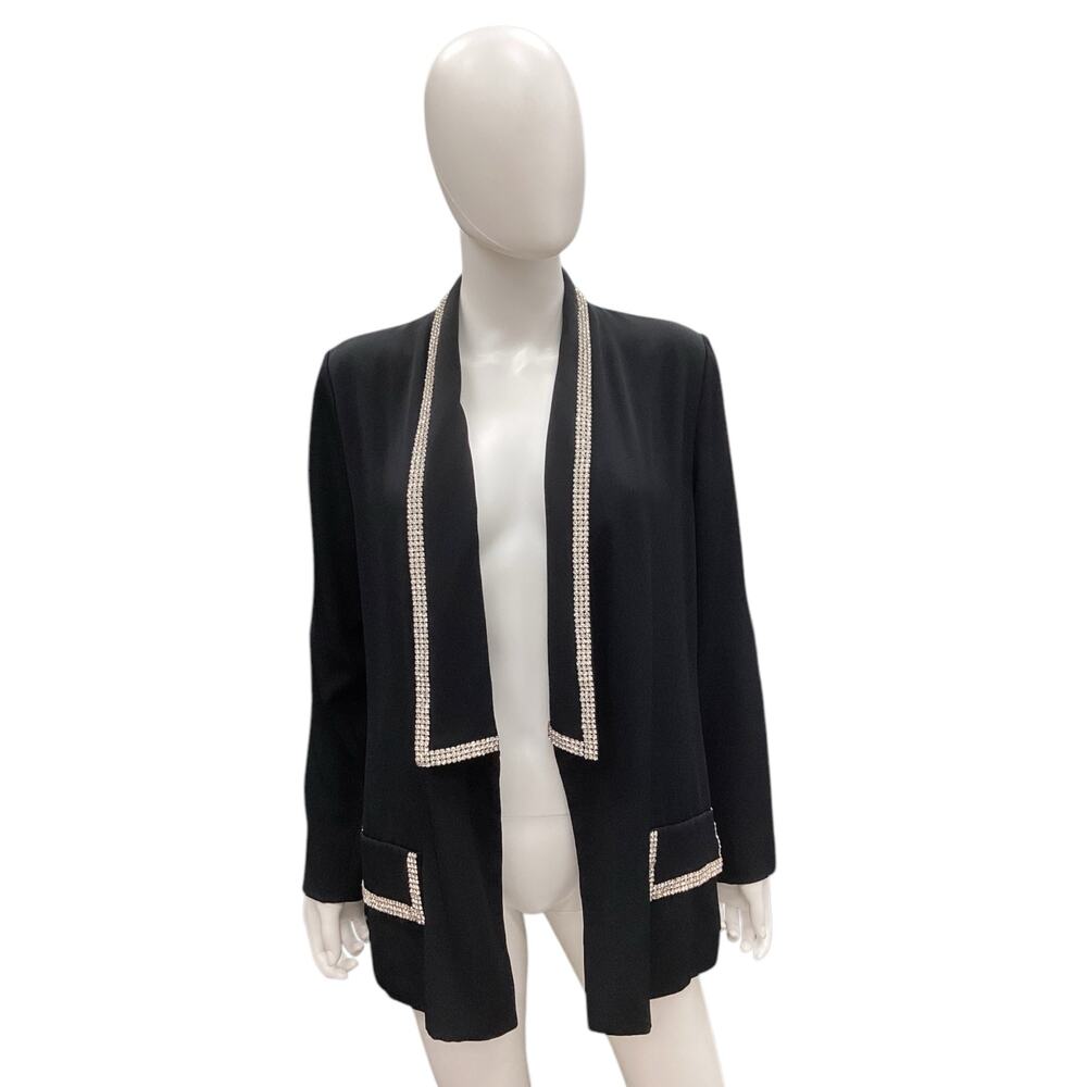 VTG Sansappelle Women’s Blazer Size M Rhinestone Collar And Pockets Trim Black